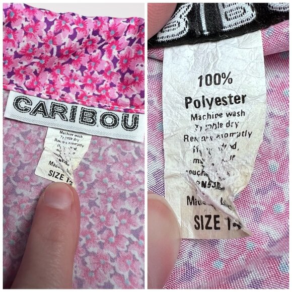 Vintage 80s Caribou Pink Floral Button Front Blouse Size Medium Large - Picture 3 of 8